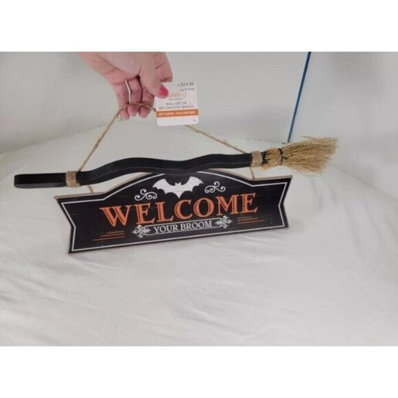 Lot of 3 New Halloween Decor Hanging Witch Broom Sign Flying Monkeys Pumpkin LED - Picture 7 of 8